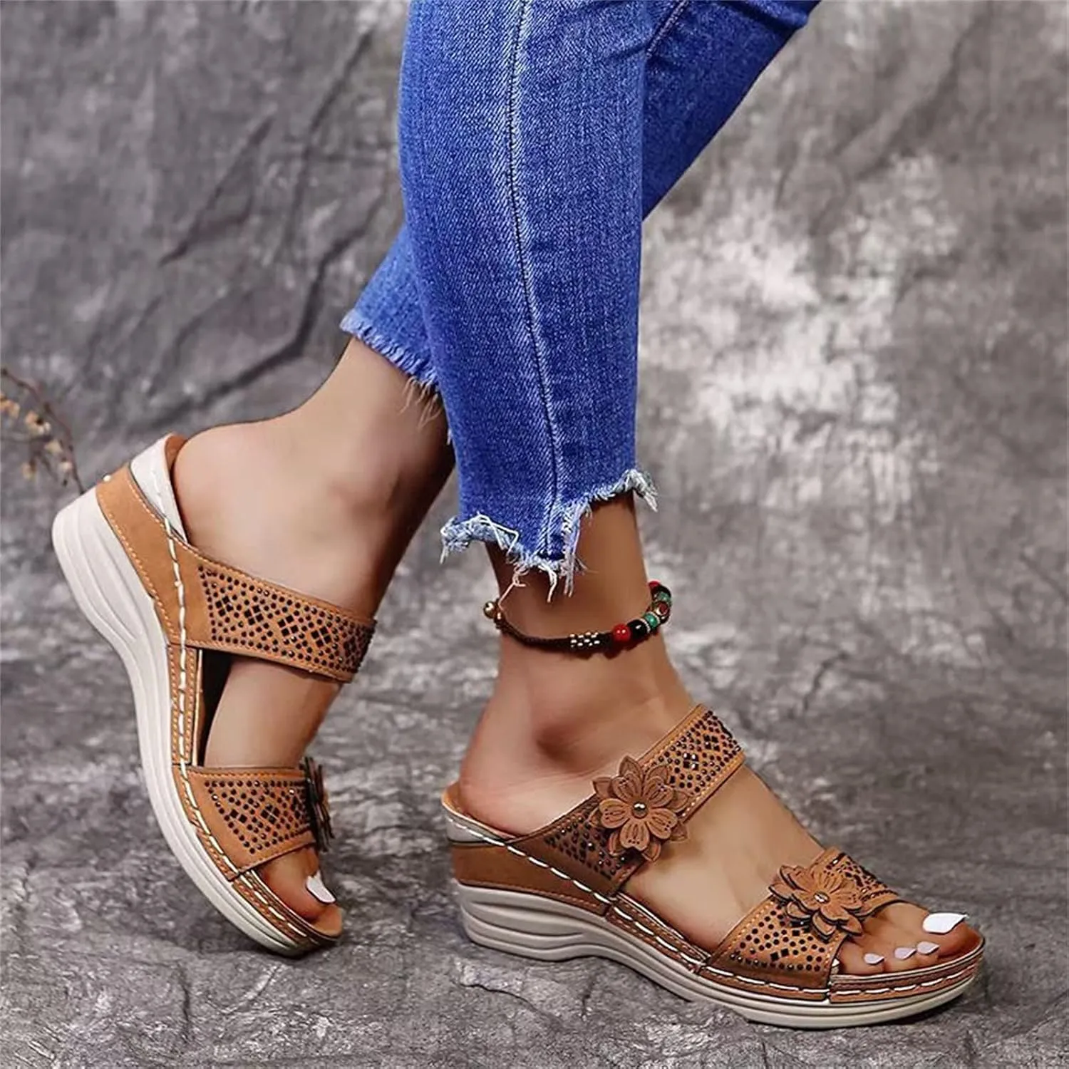 Eduavar Womens Sandals Dressy, Women Sandals Comfortable Peep Toe Sandals Slip On Wedge Platform Sandals Shoes