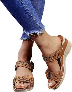 Eduavar Womens Sandals Dressy, Women Sandals Comfortable Peep Toe Sandals Slip On Wedge Platform Sandals Shoes