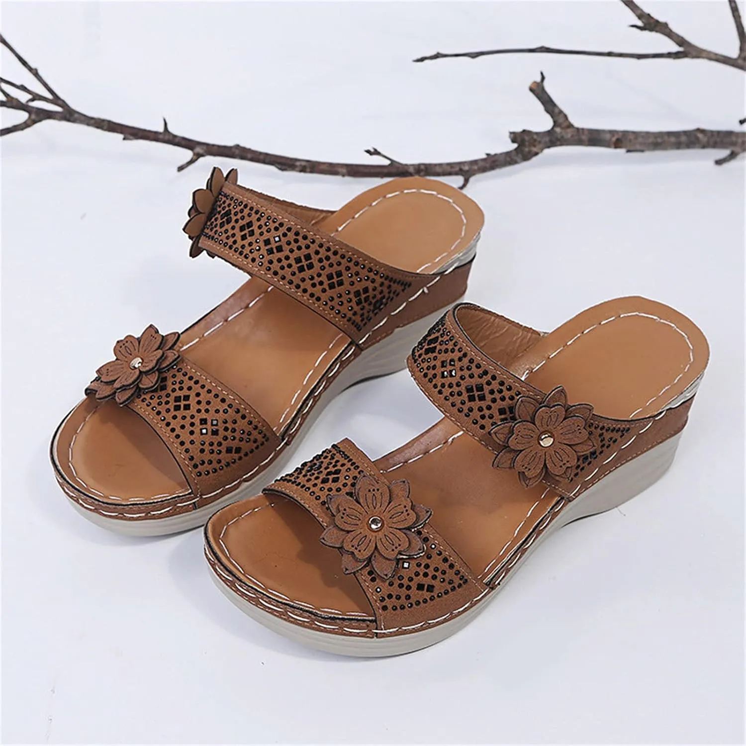 Eduavar Womens Sandals Dressy, Women Sandals Comfortable Peep Toe Sandals Slip On Wedge Platform Sandals Shoes