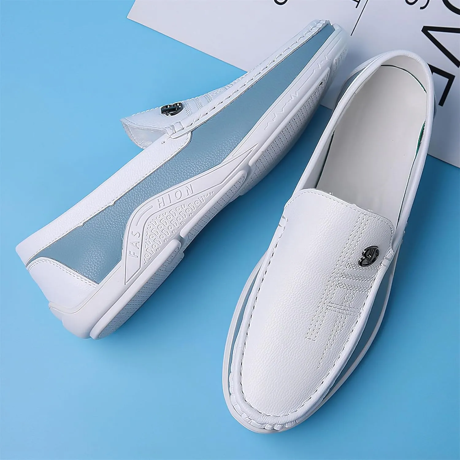 Exusiai Mens Fashion Color Block Slip-On Loafers Breathable,Ultra Comfy, Non-Slip, Durable Rubber Soles Casual Durable Walking Business Style