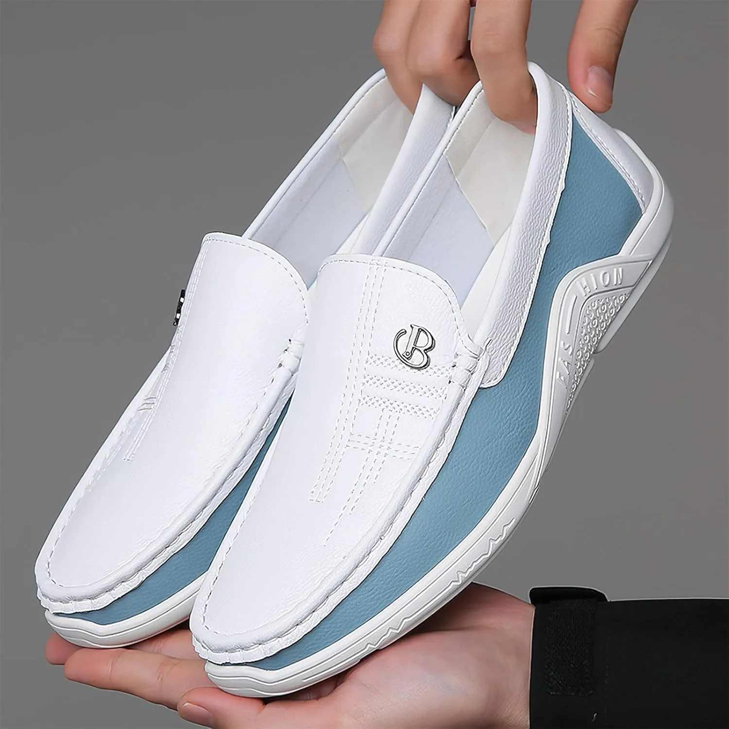 Exusiai Mens Fashion Color Block Slip-On Loafers Breathable,Ultra Comfy, Non-Slip, Durable Rubber Soles Casual Durable Walking Business Style