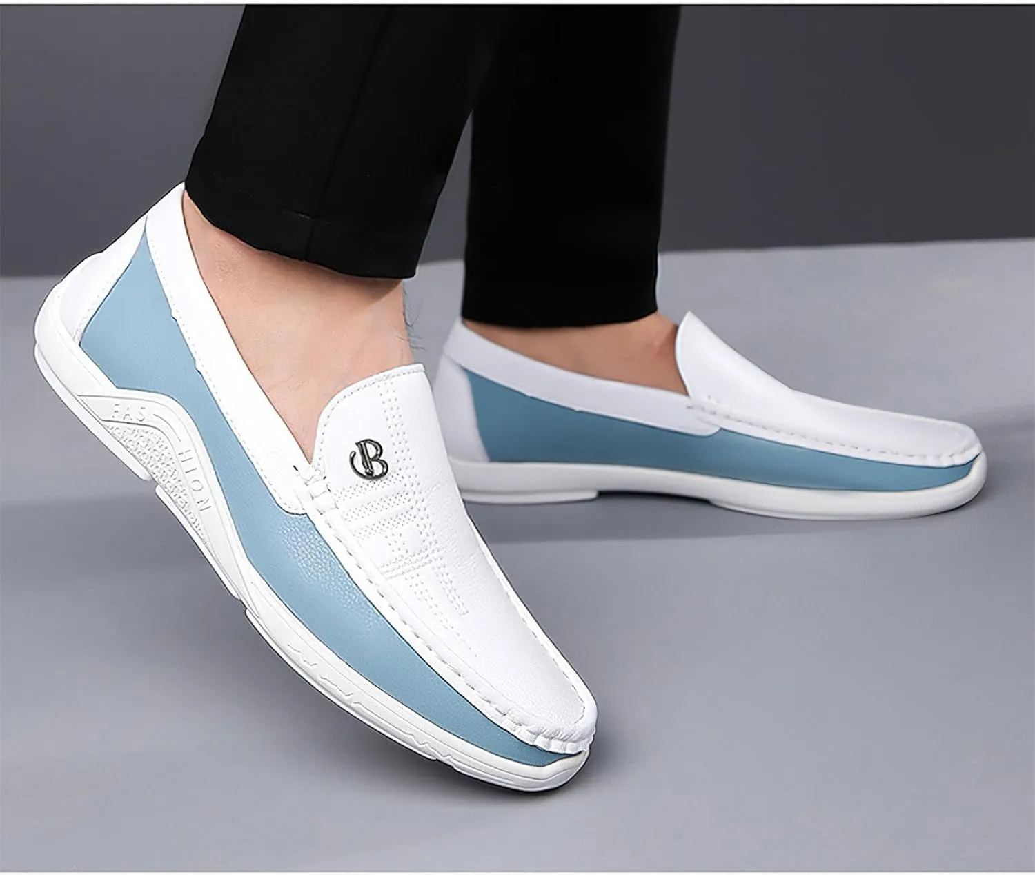 Exusiai Mens Fashion Color Block Slip-On Loafers Breathable,Ultra Comfy, Non-Slip, Durable Rubber Soles Casual Durable Walking Business Style