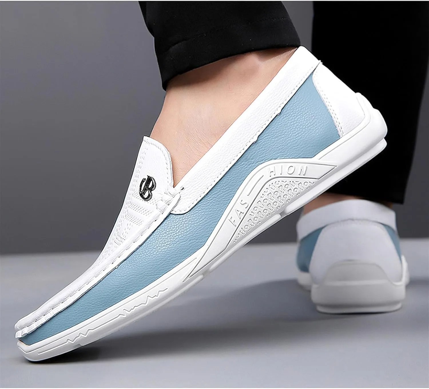 Exusiai Mens Fashion Color Block Slip-On Loafers Breathable,Ultra Comfy, Non-Slip, Durable Rubber Soles Casual Durable Walking Business Style