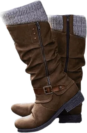 Fall 2024 Women's Wide Calf Mid-Calf Combat Boots, Square Toe, Side Zipper, Low Heel, Motorcycle Biker Boots, Size 8