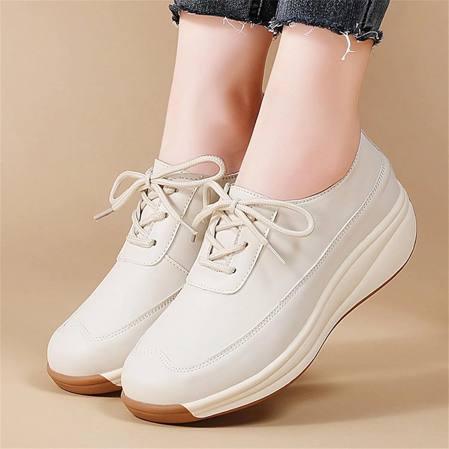 Fashion Sneakers for Women Lace-up Breathable Thick Sole Soft Walking Running Shoes Comfortable Tennis Shoes Non Slip Casual Cute Womens Sneakers