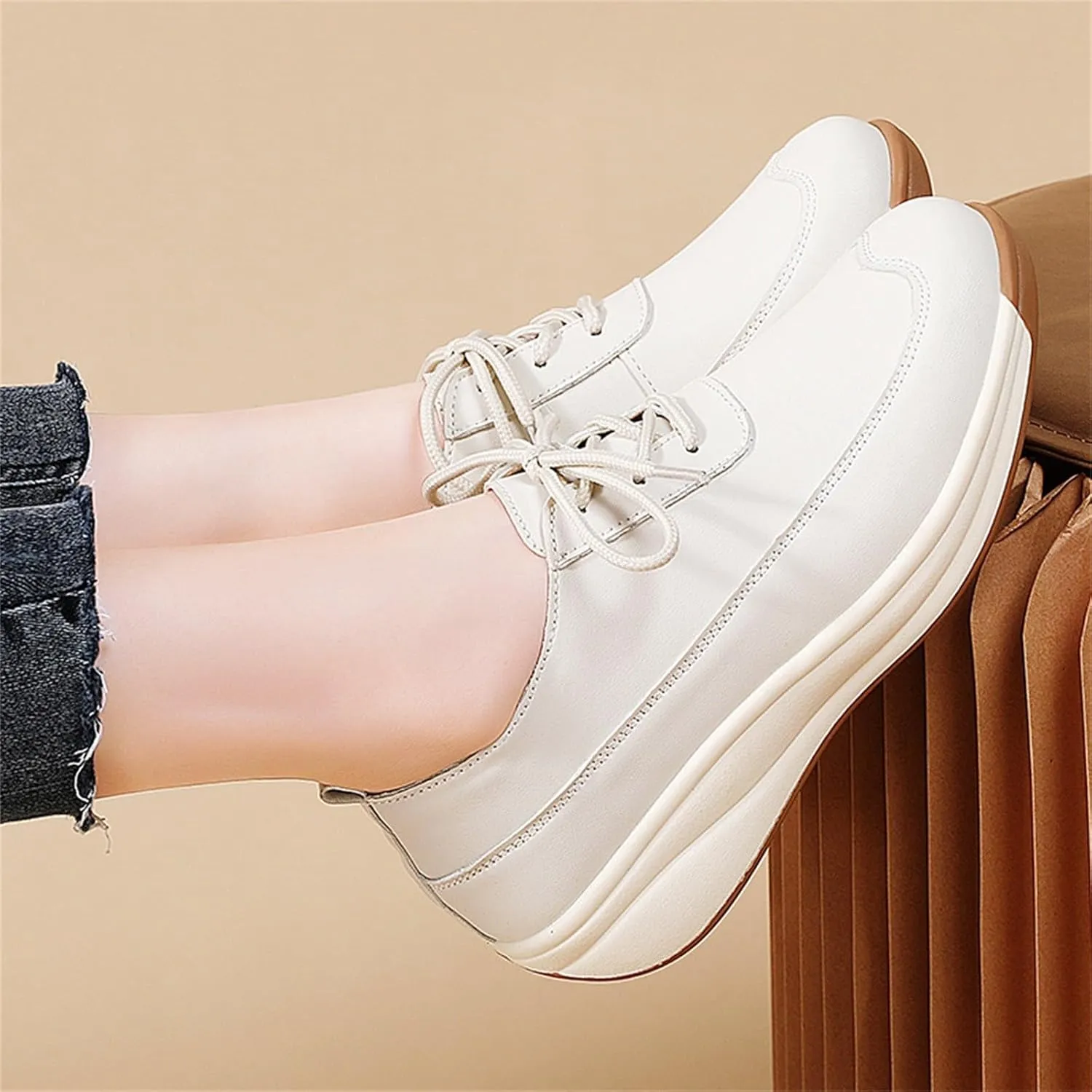 Fashion Sneakers for Women Lace-up Breathable Thick Sole Soft Walking Running Shoes Comfortable Tennis Shoes Non Slip Casual Cute Womens Sneakers