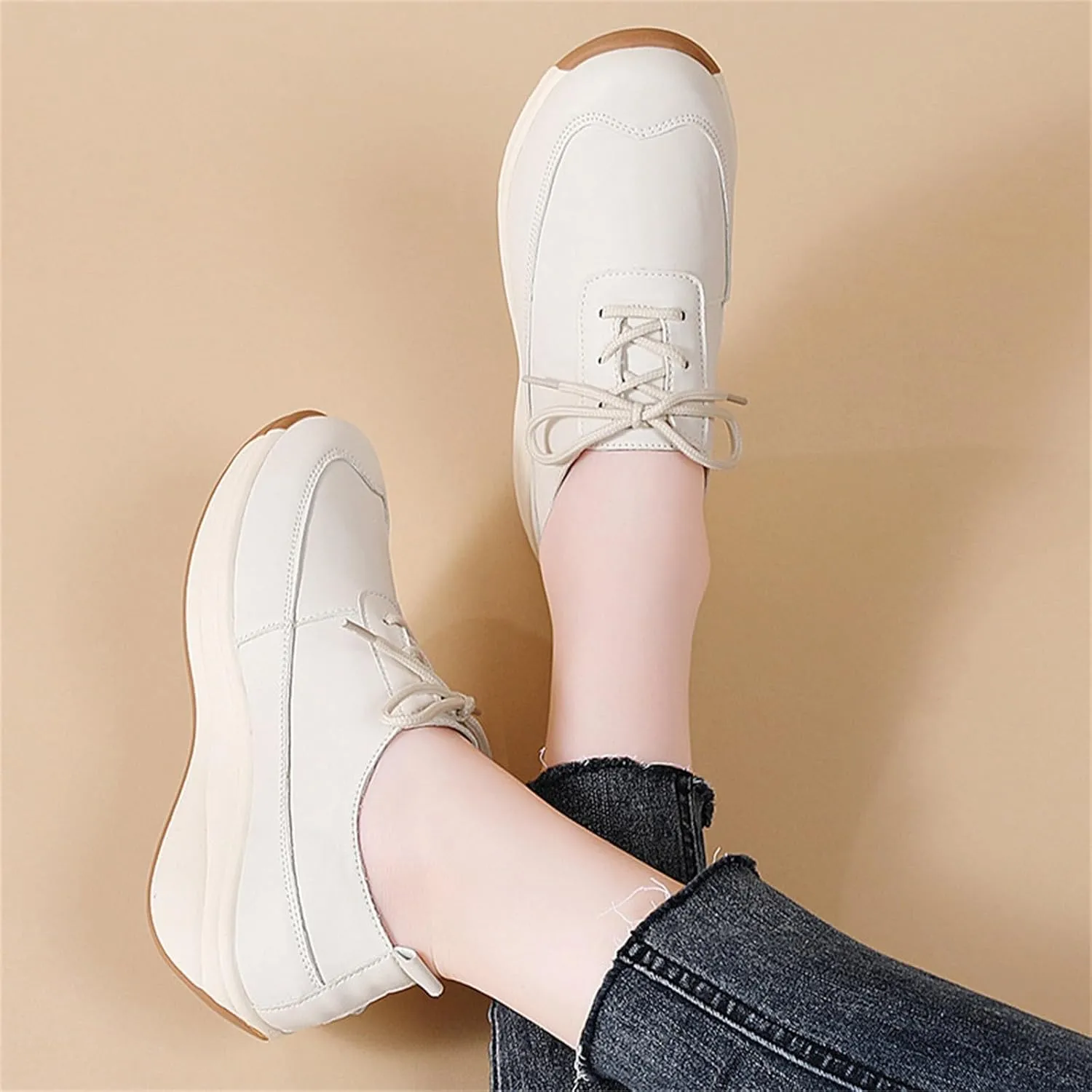 Fashion Sneakers for Women Lace-up Breathable Thick Sole Soft Walking Running Shoes Comfortable Tennis Shoes Non Slip Casual Cute Womens Sneakers