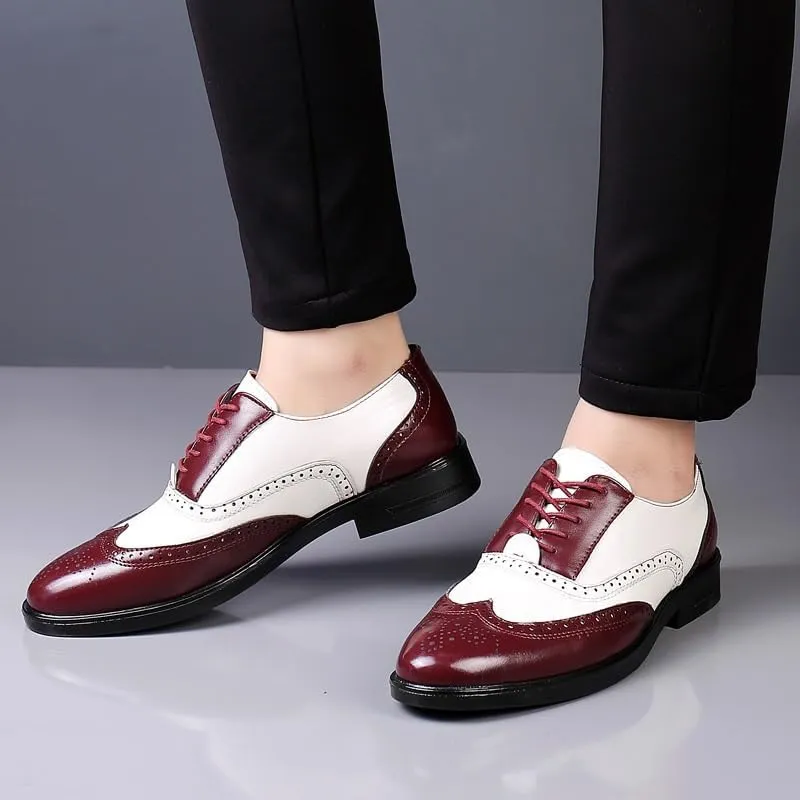 Fashionable Tuxedo Dress Shoes for Men Classic Formal Business Office Shoes Two Tone Splicing Brogue Embossed Oxford