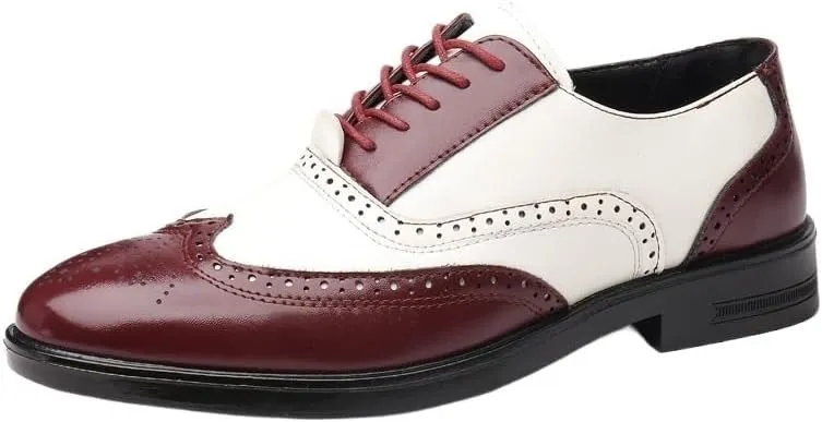 Fashionable Tuxedo Dress Shoes for Men Classic Formal Business Office Shoes Two Tone Splicing Brogue Embossed Oxford