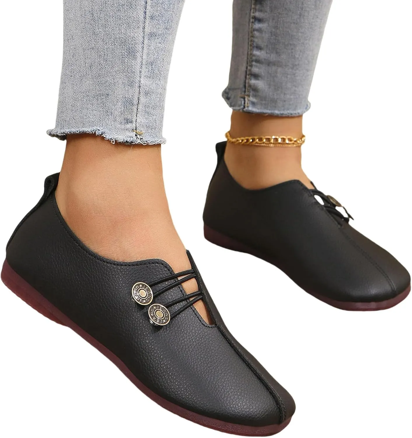 Flats Shoes for Women Round Toe Comfortable Ballet Flats Business Casual Work Slip On Dress Mary Jane Shoes Casual Dressy Walking Fashion Loafer Lightweight Breathable Outdoor Footwear