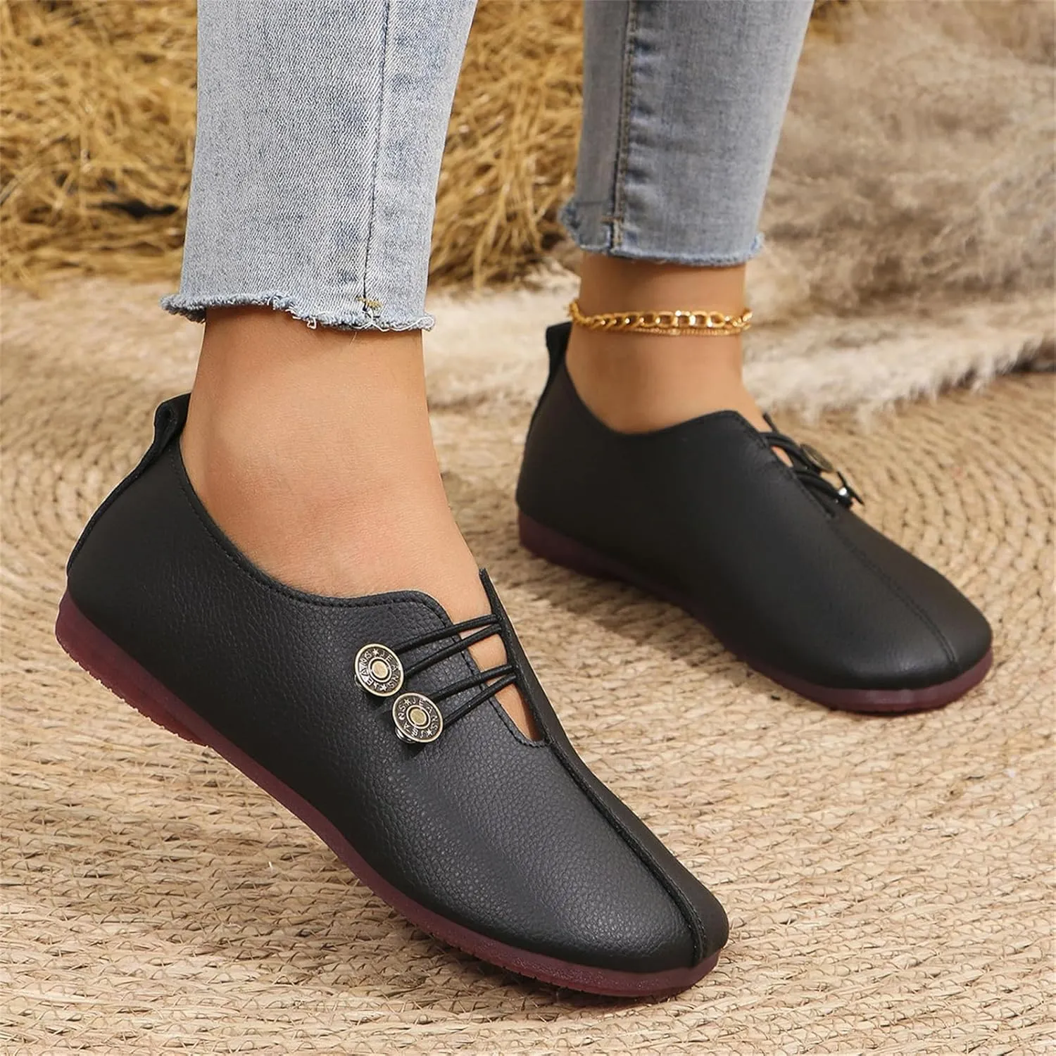 Flats Shoes for Women Round Toe Comfortable Ballet Flats Business Casual Work Slip On Dress Mary Jane Shoes Casual Dressy Walking Fashion Loafer Lightweight Breathable Outdoor Footwear