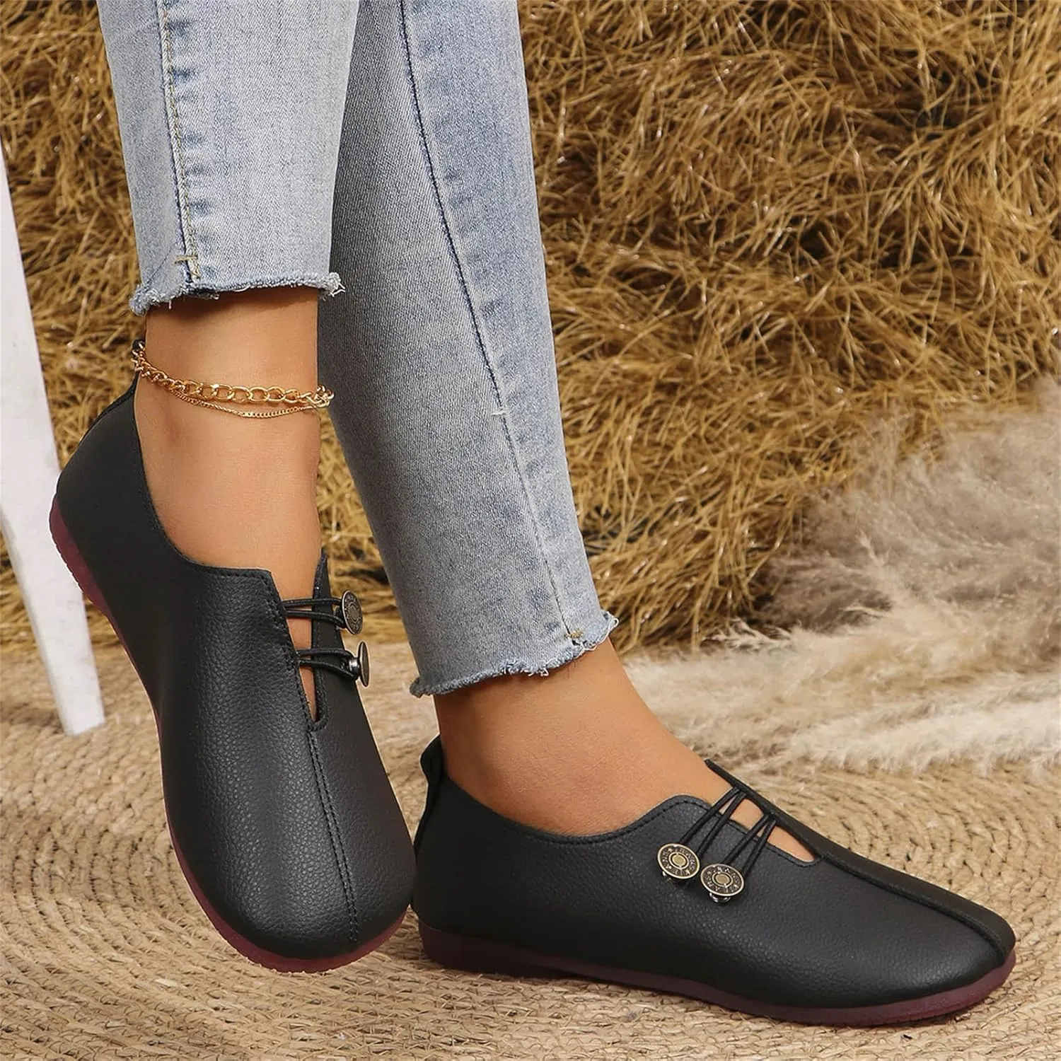 Flats Shoes for Women Round Toe Comfortable Ballet Flats Business Casual Work Slip On Dress Mary Jane Shoes Casual Dressy Walking Fashion Loafer Lightweight Breathable Outdoor Footwear