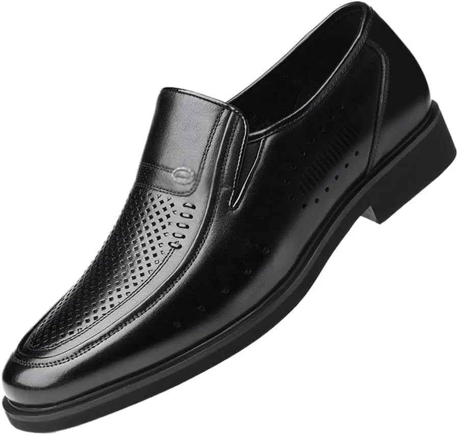 Formal Dress Shoes for Men Men's Dress Shoes, Breathable Slip-On Oxford, Round Toe Hollow Leather Business Shoes, Modern Comfortable Formal Shoes for Work