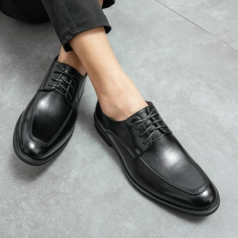 Formal Shoes Dress Oxford for Men Lace-up Fashion Formal Footwear Black Cowhide Leather Loafers Breathable Casual Business Shoes for Men