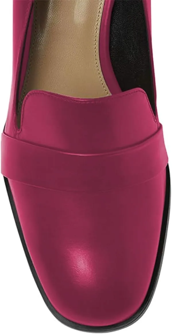 FOWT Women's Loafer Slip Ons Closed Round Toe Block Chunky Heels Pumps Comfort Walking Formal Casual Shoes Size 4-15 US