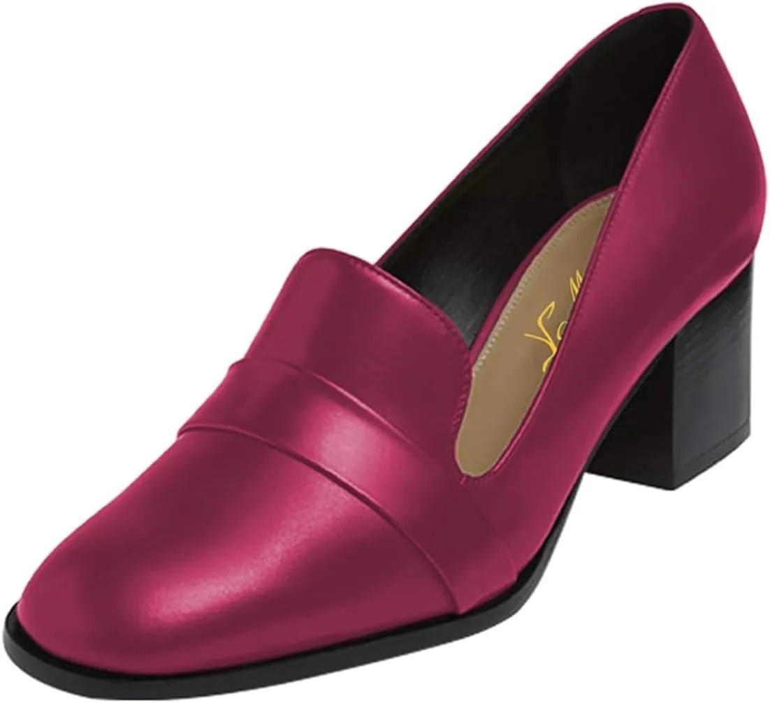 FOWT Women's Loafer Slip Ons Closed Round Toe Block Chunky Heels Pumps Comfort Walking Formal Casual Shoes Size 4-15 US