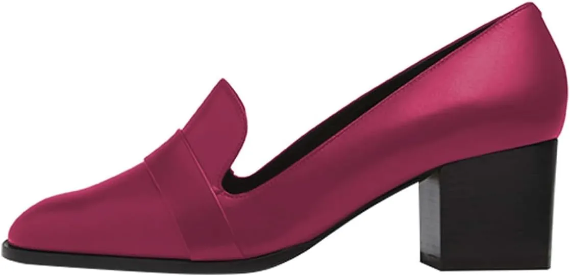 FOWT Women's Loafer Slip Ons Closed Round Toe Block Chunky Heels Pumps Comfort Walking Formal Casual Shoes Size 4-15 US