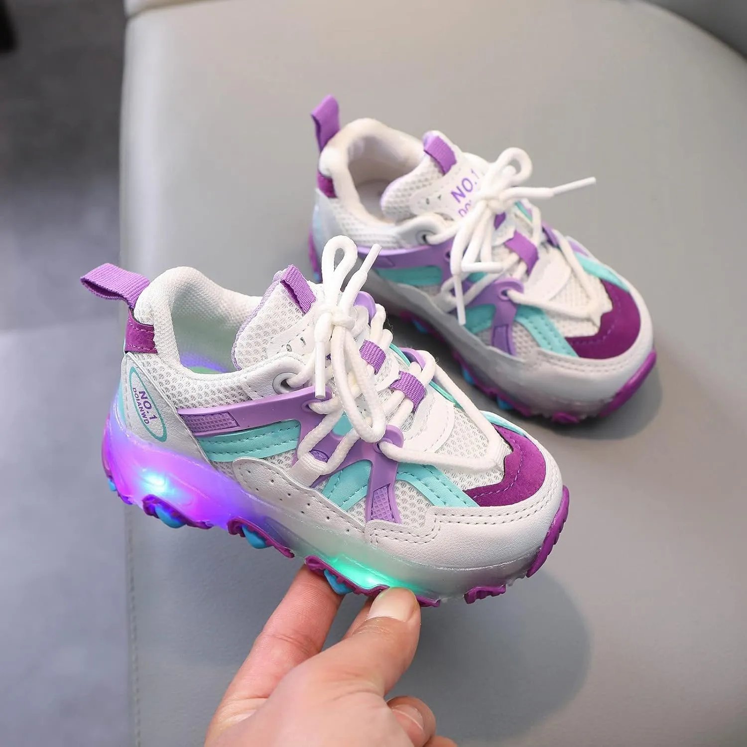 Generic Kids Toddler Boys Girls Light Up Lace Up Sneaker Baby Mesh Breathable Soft Sole Non Slip Shoes Outdoor Casual Shoes