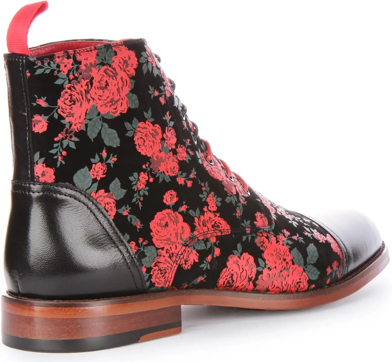 George Men's Lace Up Leather Oxford Toe Floral Print Ankle Boots