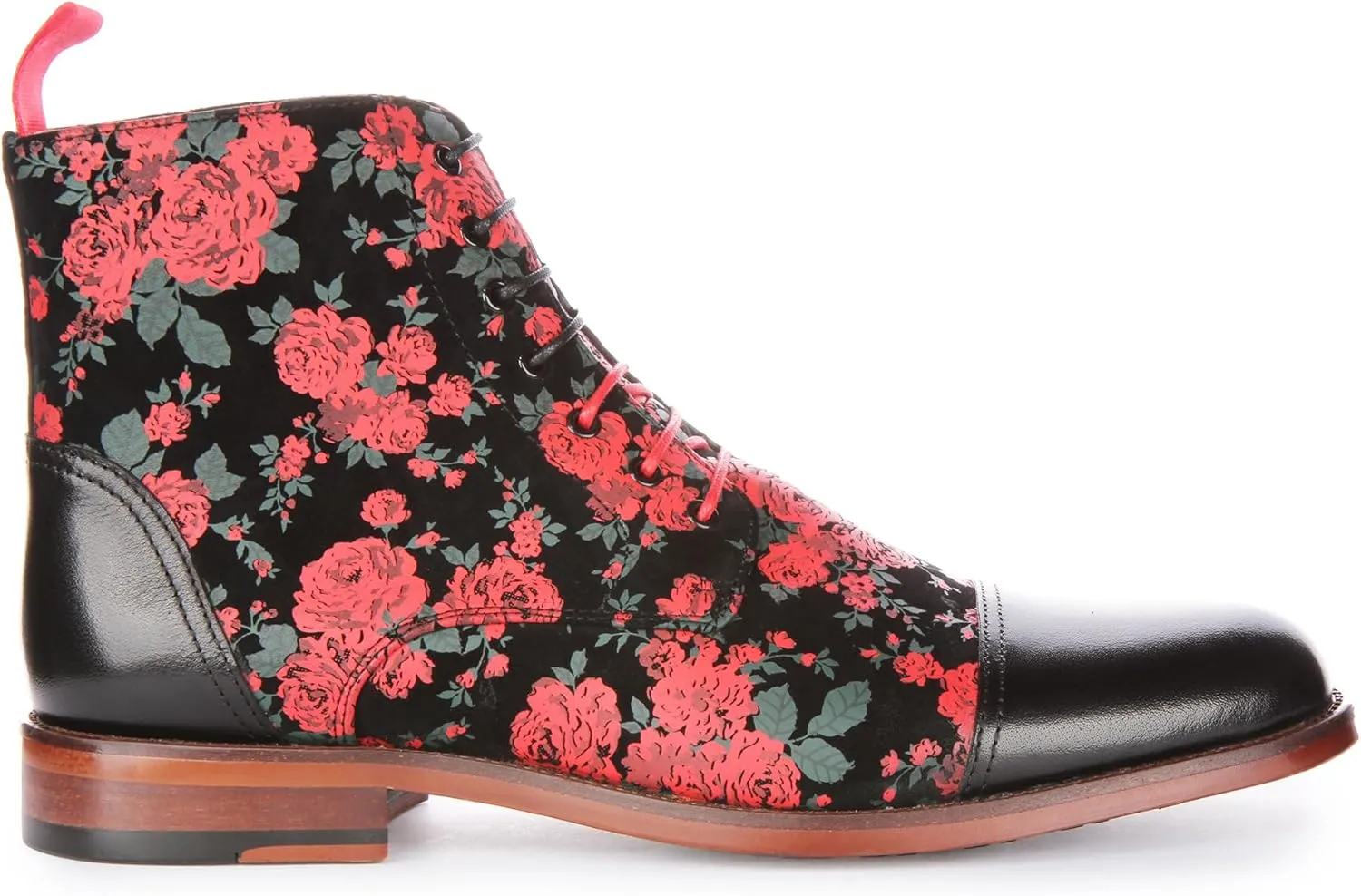 George Men's Lace Up Leather Oxford Toe Floral Print Ankle Boots