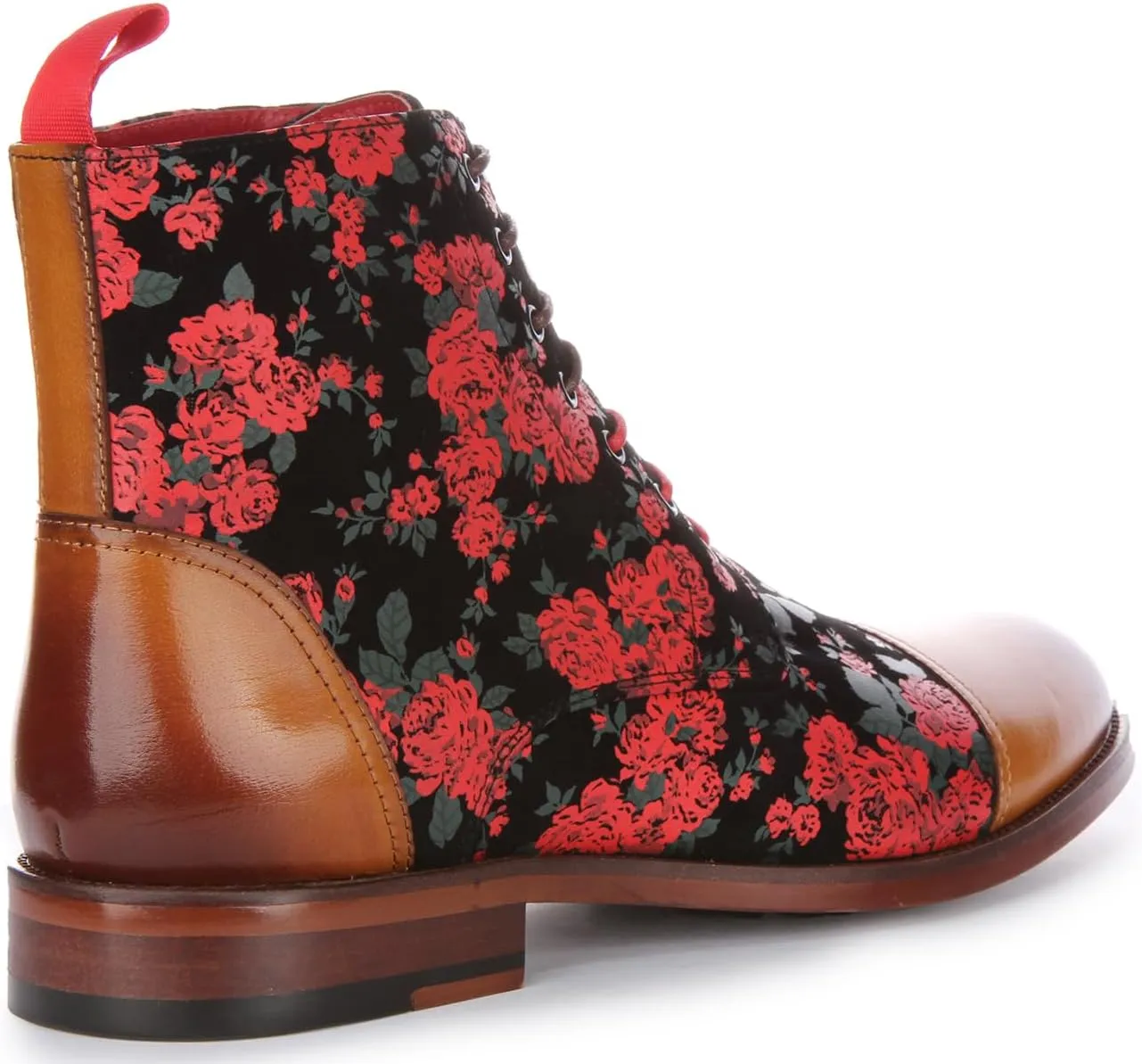 George Men's Lace Up Leather Oxford Toe Floral Print Ankle Boots