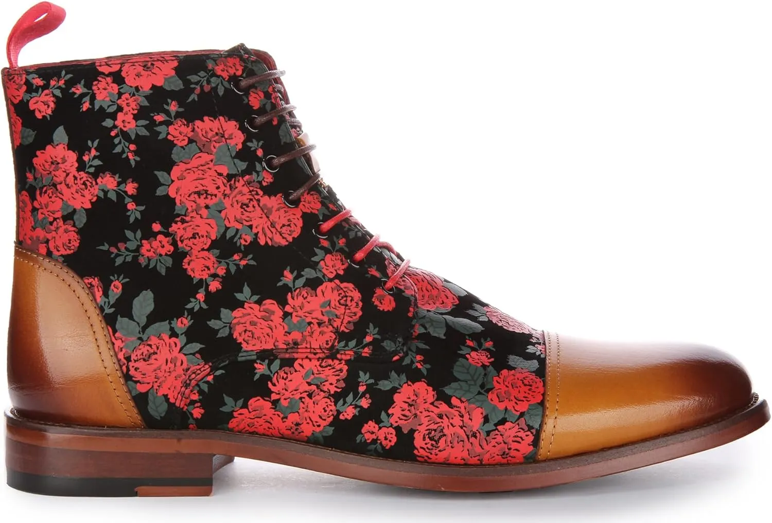 George Men's Lace Up Leather Oxford Toe Floral Print Ankle Boots