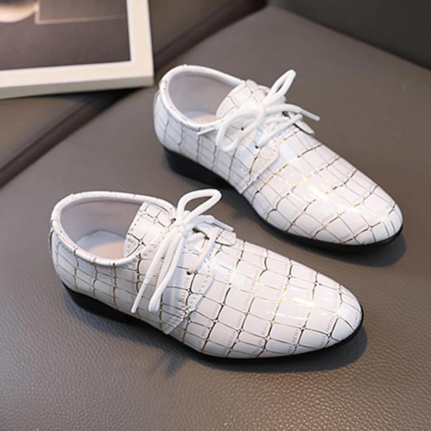 Girls Pointed Toe Dress Shoes Boy’s Dress Oxford Formal Shoes Toddler Lace Up Loafer Wedding Shoes Leather Shoes