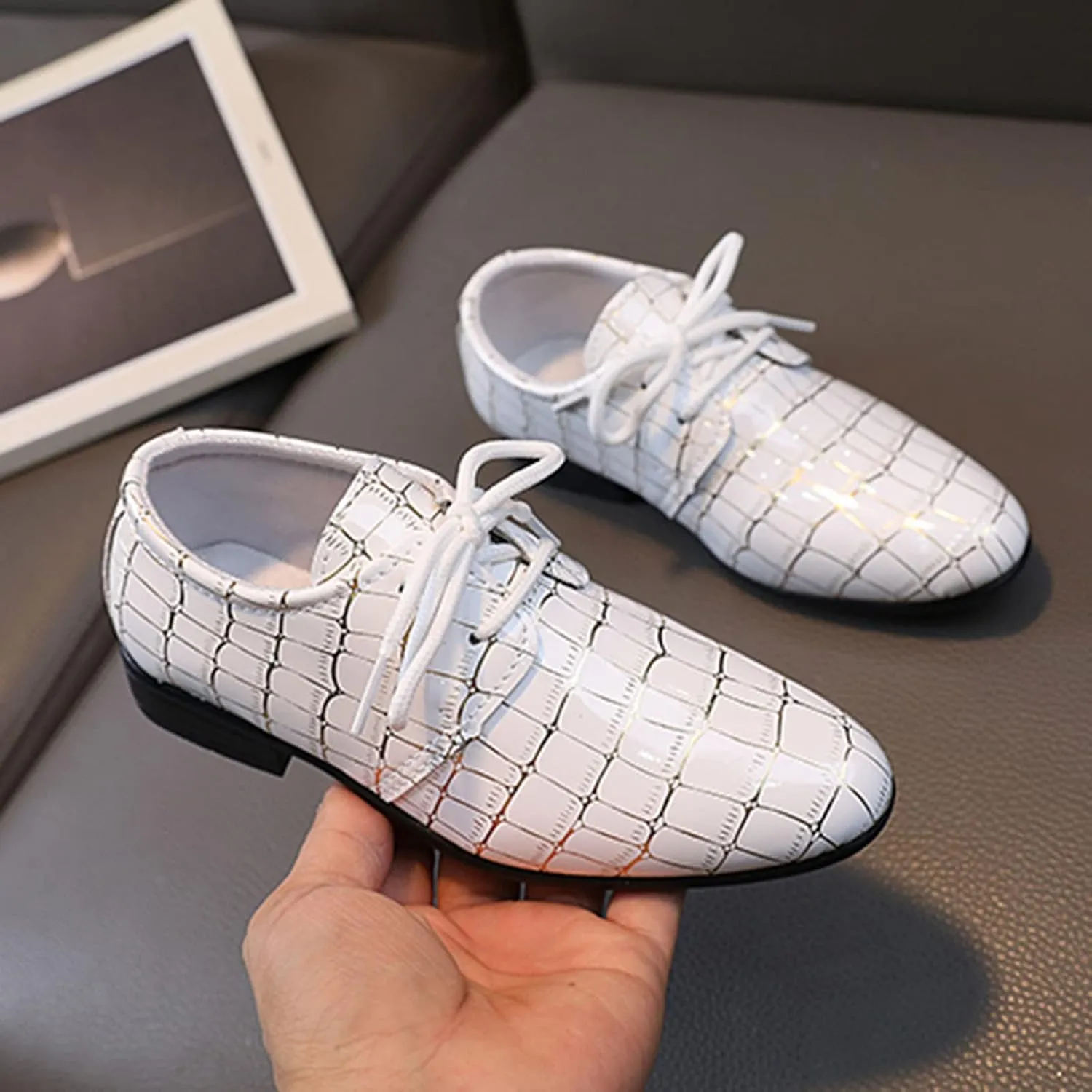 Girls Pointed Toe Dress Shoes Boy’s Dress Oxford Formal Shoes Toddler Lace Up Loafer Wedding Shoes Leather Shoes