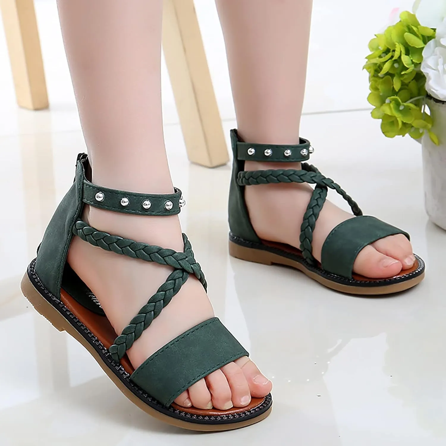Girls Sandals Princess Shoes Soft Sole Beach Sandals Kids Roman Shoes Bots Flip Flops