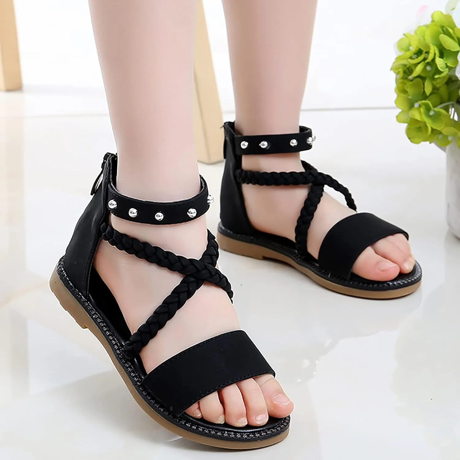 Girls Sandals Princess Shoes Soft Sole Beach Sandals Kids Roman Shoes Bots Flip Flops