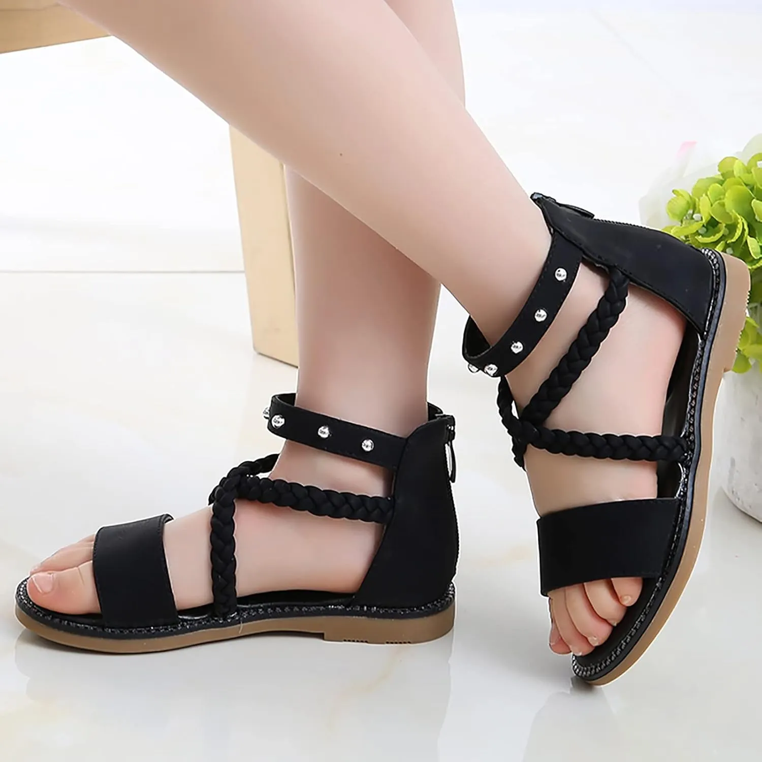 Girls Sandals Princess Shoes Soft Sole Beach Sandals Kids Roman Shoes Bots Flip Flops