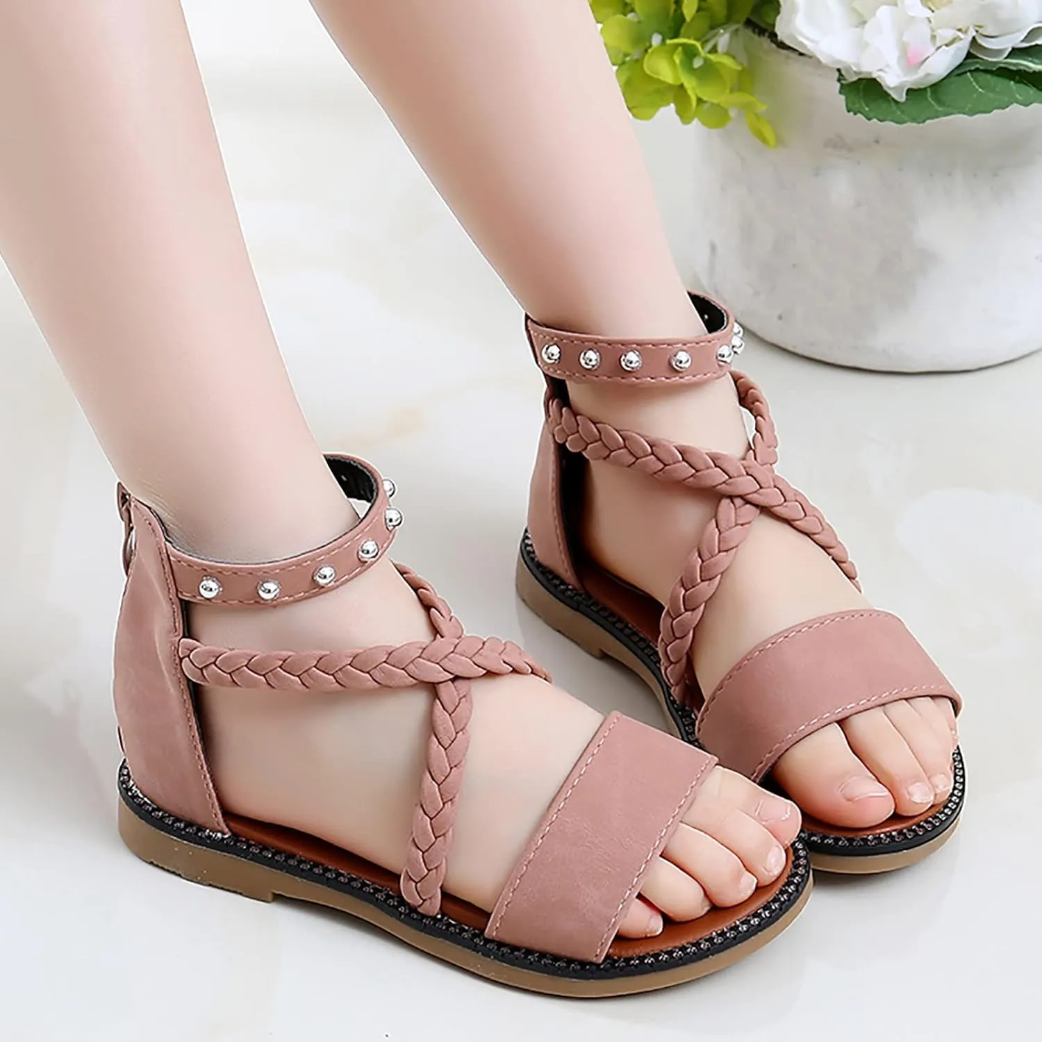 Girls Sandals Princess Shoes Soft Sole Beach Sandals Kids Roman Shoes Bots Flip Flops