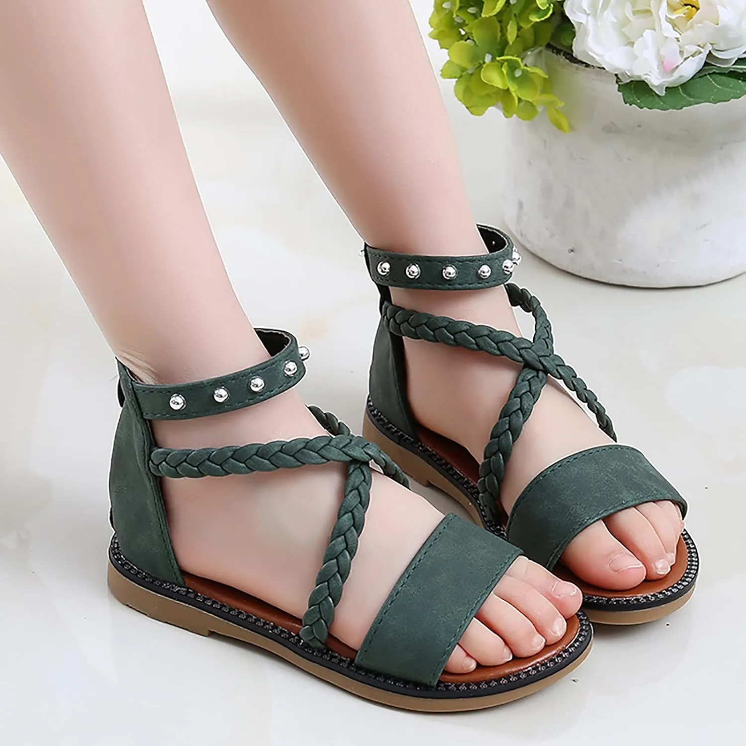 Girls Sandals Princess Shoes Soft Sole Beach Sandals Kids Roman Shoes Bots Flip Flops