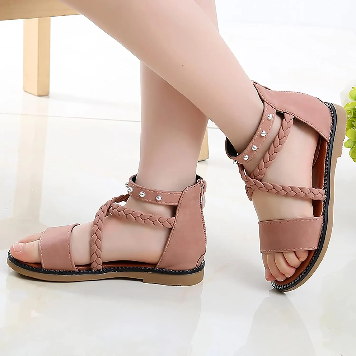 Girls Sandals Princess Shoes Soft Sole Beach Sandals Kids Roman Shoes Bots Flip Flops