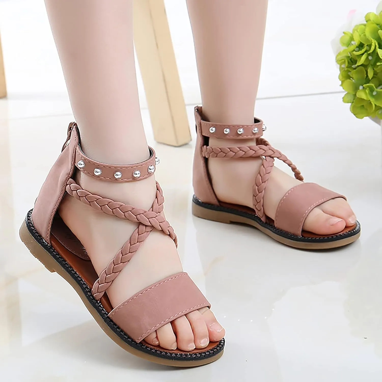 Girls Sandals Princess Shoes Soft Sole Beach Sandals Kids Roman Shoes Bots Flip Flops