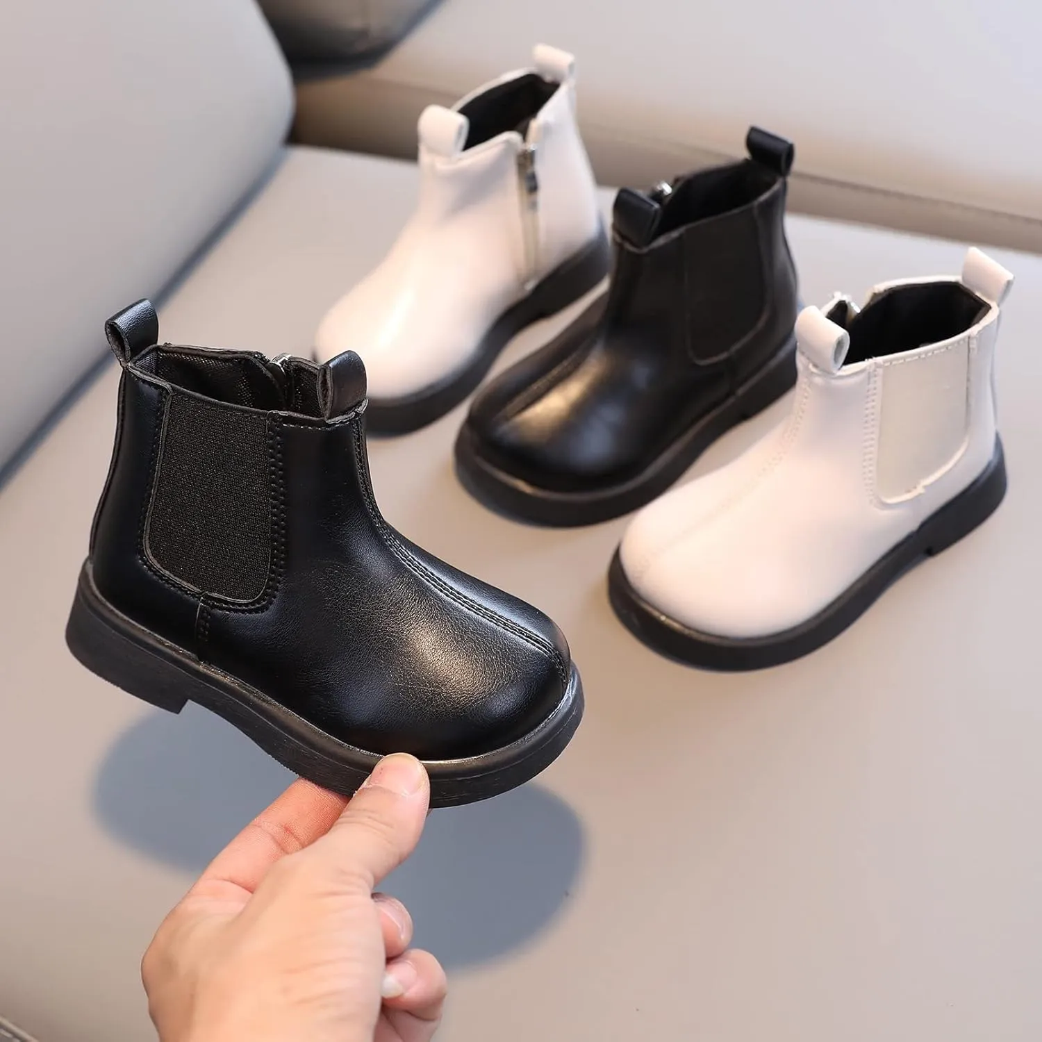 Girls Winter Boots Fashion Shoes Ankle Booties with Side Zipper Chelsea Short Booties Kids School Leather Shoes