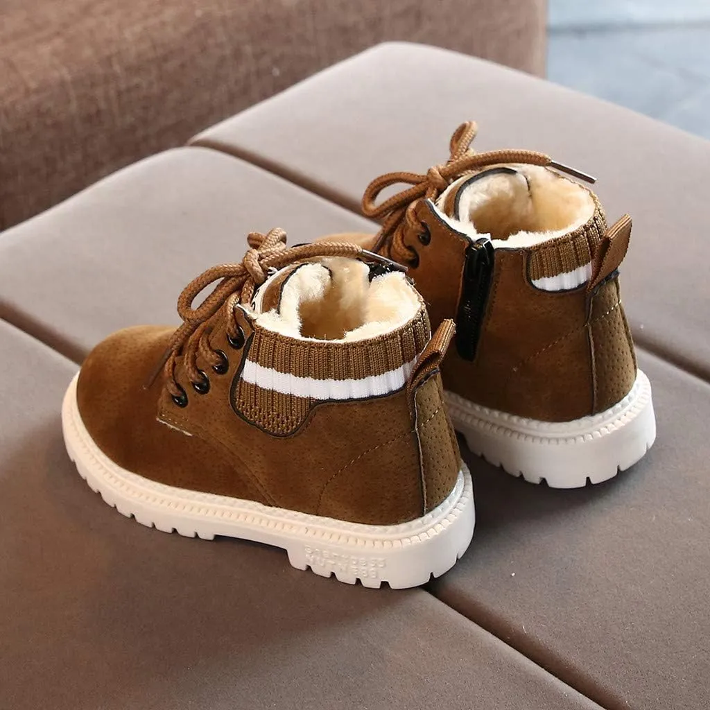 Girls Winter Boots Kid's Leather Lace-Up Zipper Combat Booties Flat Heel Mid-Calf Shoes Comfort Cowgirl Booties