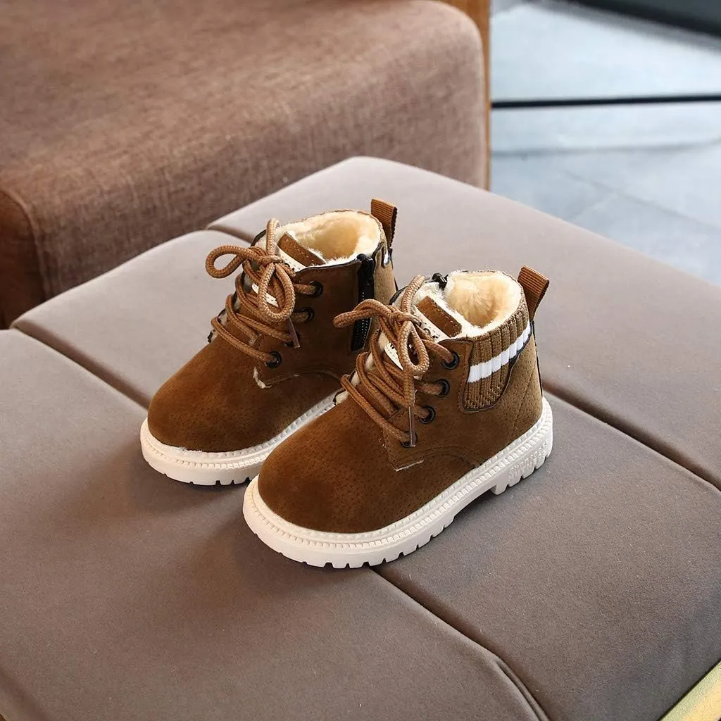 Girls Winter Boots Kid's Leather Lace-Up Zipper Combat Booties Flat Heel Mid-Calf Shoes Comfort Cowgirl Booties