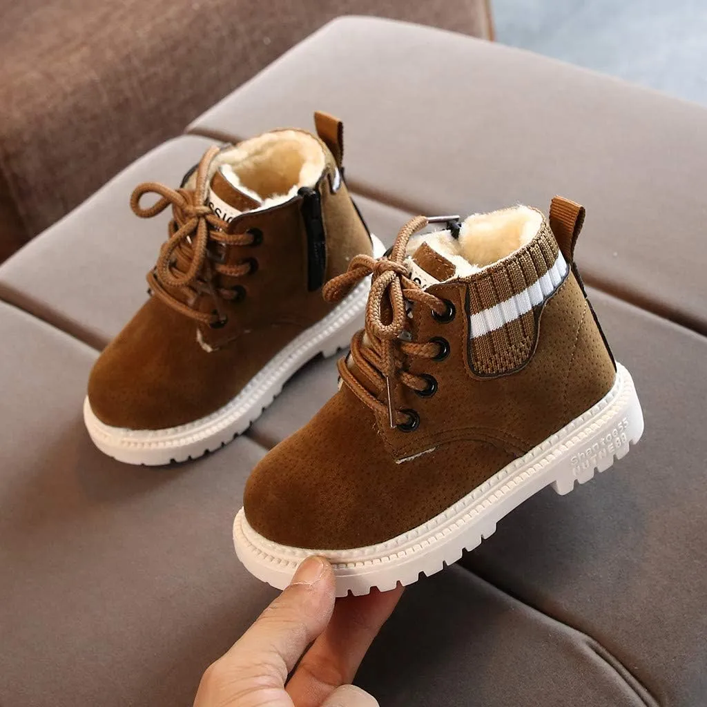 Girls Winter Boots Kid's Leather Lace-Up Zipper Combat Booties Flat Heel Mid-Calf Shoes Comfort Cowgirl Booties