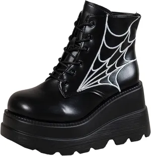 GUNIYIFS Women's Platform Boots Goth Combat Boots Punk Gothic Boots for Women 2023 Leather Ankle Booties Lace Up Chunky Shoes