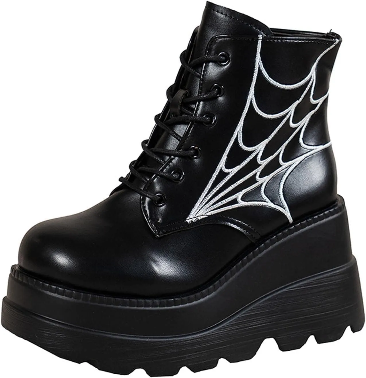 GUNIYIFS Women's Platform Boots Goth Combat Boots Punk Gothic Boots for Women 2023 Leather Ankle Booties Lace Up Chunky Shoes