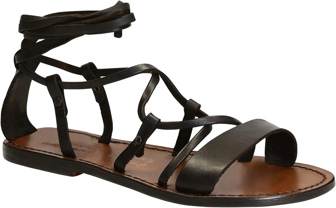 Handmade lace-up Gladiator Sandals in Brown Calf Leather