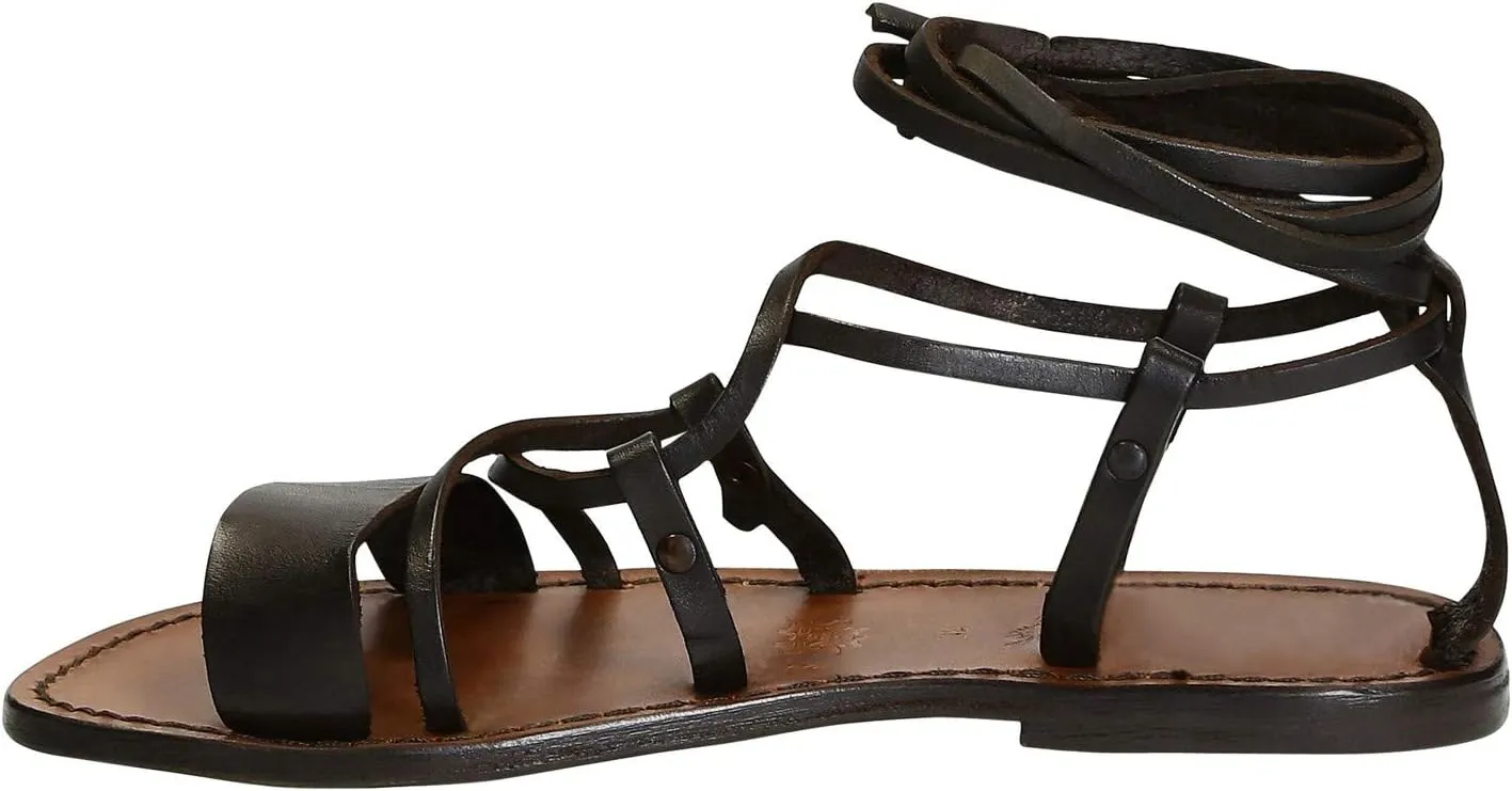 Handmade lace-up Gladiator Sandals in Brown Calf Leather