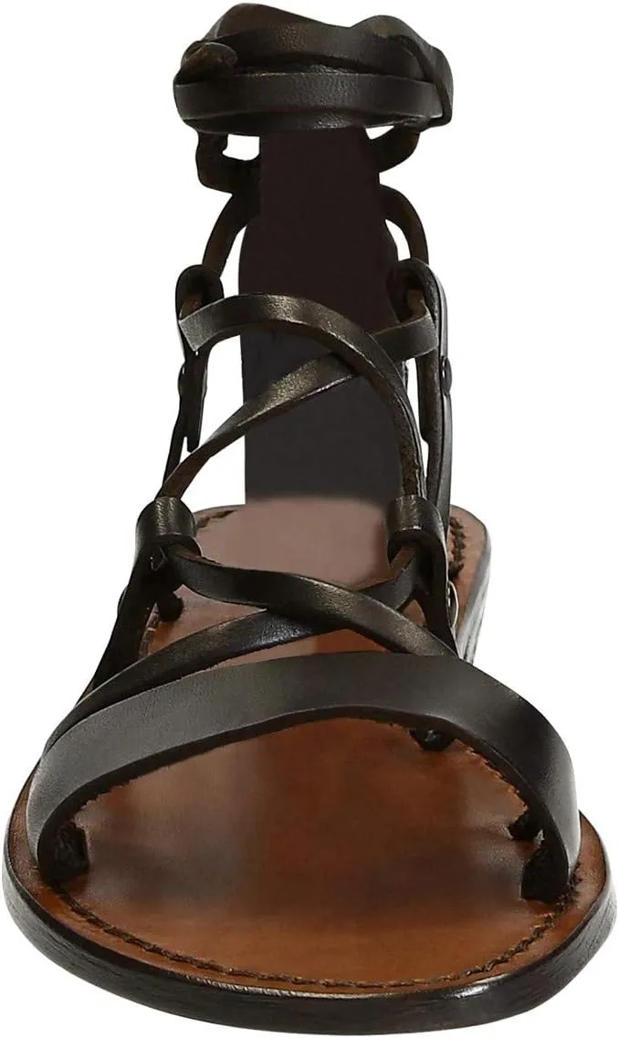 Handmade lace-up Gladiator Sandals in Brown Calf Leather