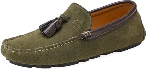 HOOENG Driving Moccasins Smoking Loafer for Men Tassel Suede Vamp Genuine Leather Round Toe Comfortable Flexible Resistant Soft Casual Slip on