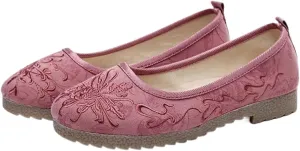 JYHBHMZG Soft Jacquard Cotton Embroidered Women Slip On Ballet Flats Comfortable Casual Platform Shoes Gray Beige