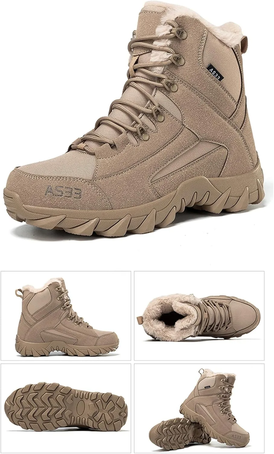 Kervaky Men's snow boots plush warm boots winter hiking boots military tactical boots cotton boots work boots outdoor boots