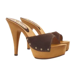 Kiara Shoes Clogs Suede brown Stiletto Heel 13 - K93001 CAM MARRONE
