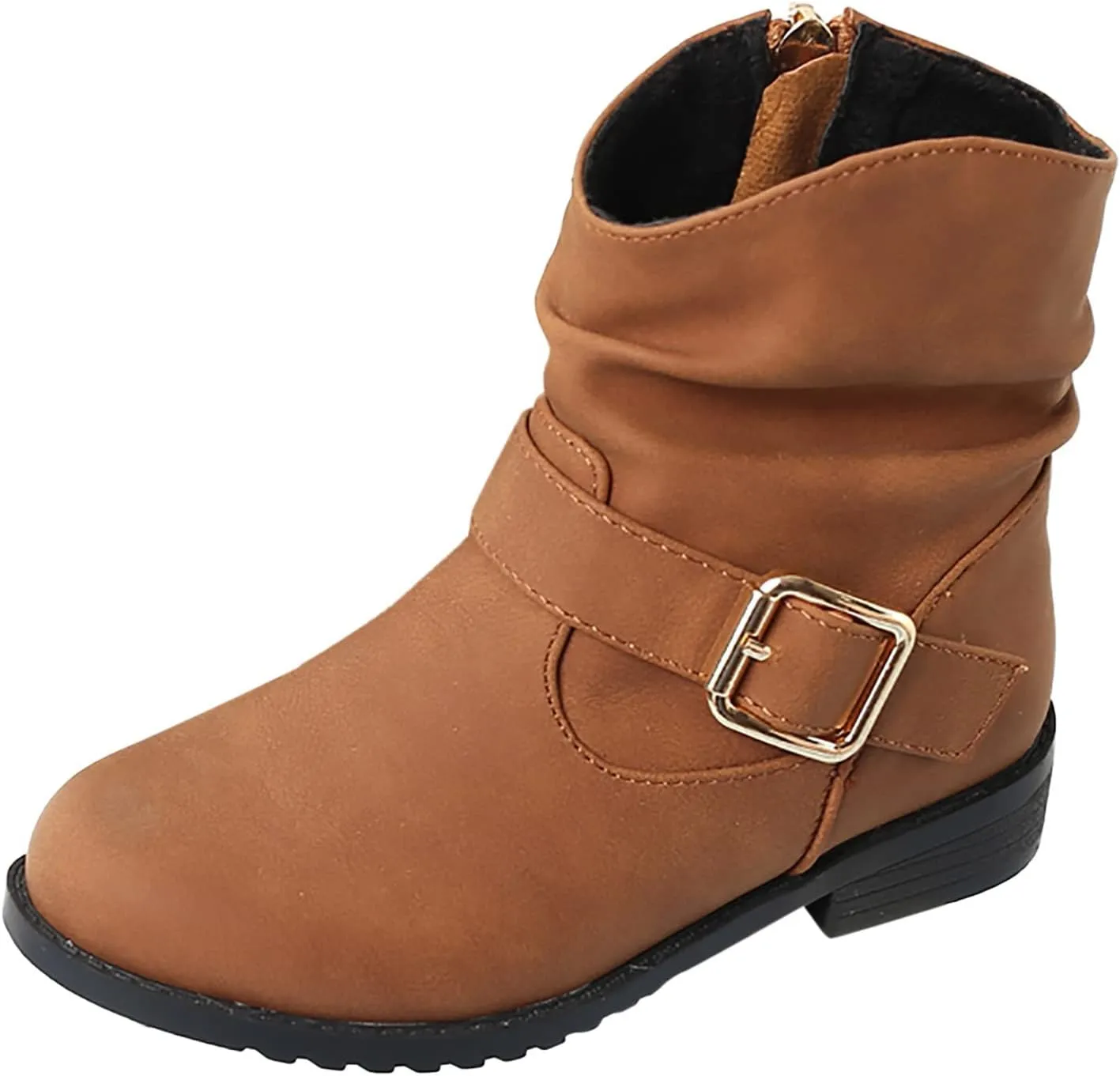 Kids Girls Winter Hiking Boots Side Zip Western Boots Kids Ankle Boots Girls Outdoor Low Heel Riding Booties (Brown, 5-5.5 Years)