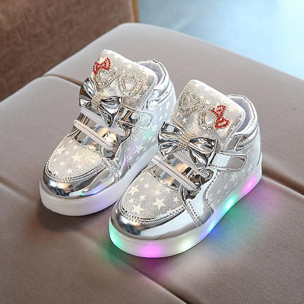 Kids LED Light Up Sneakers Breathable Sport Casual Girls Boys Shoes Adjustable Strap Flashing for Toddler/Little
